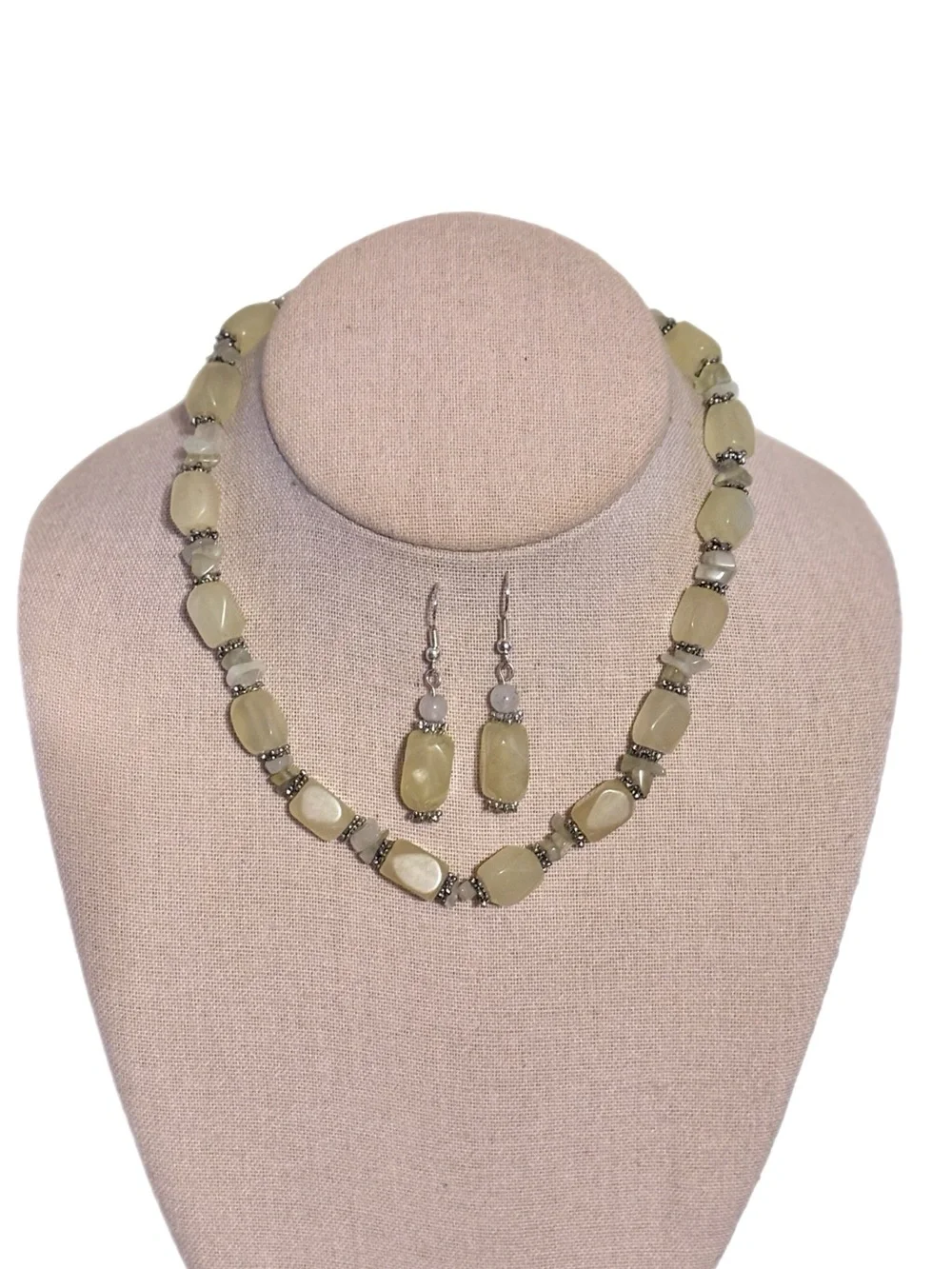 Vintage Trisha Waldron Yellow Agate Beaded Necklace and Drop Earring Set